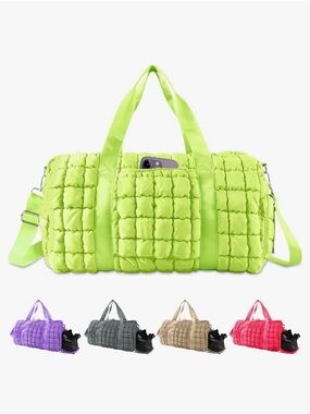 Quilted Puffer Duffel Bag - Neon Green